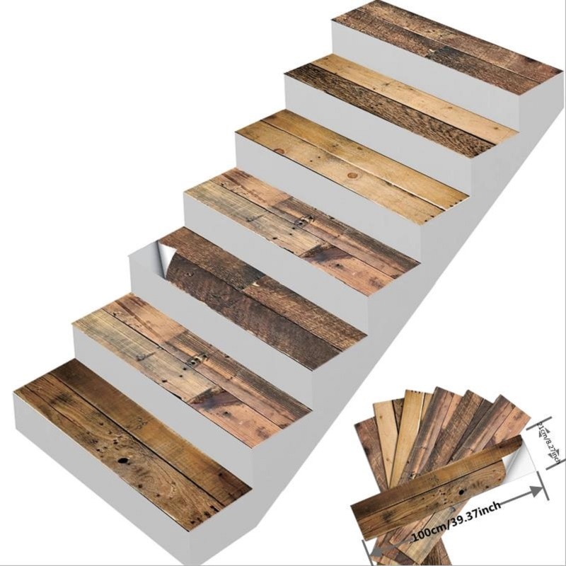 Pegatina de vinilo Vintage para escalera, papel tapiz de grano de madera, adhesivo para puerta y suelo, bricolaje, impermeable, decoración del hogar