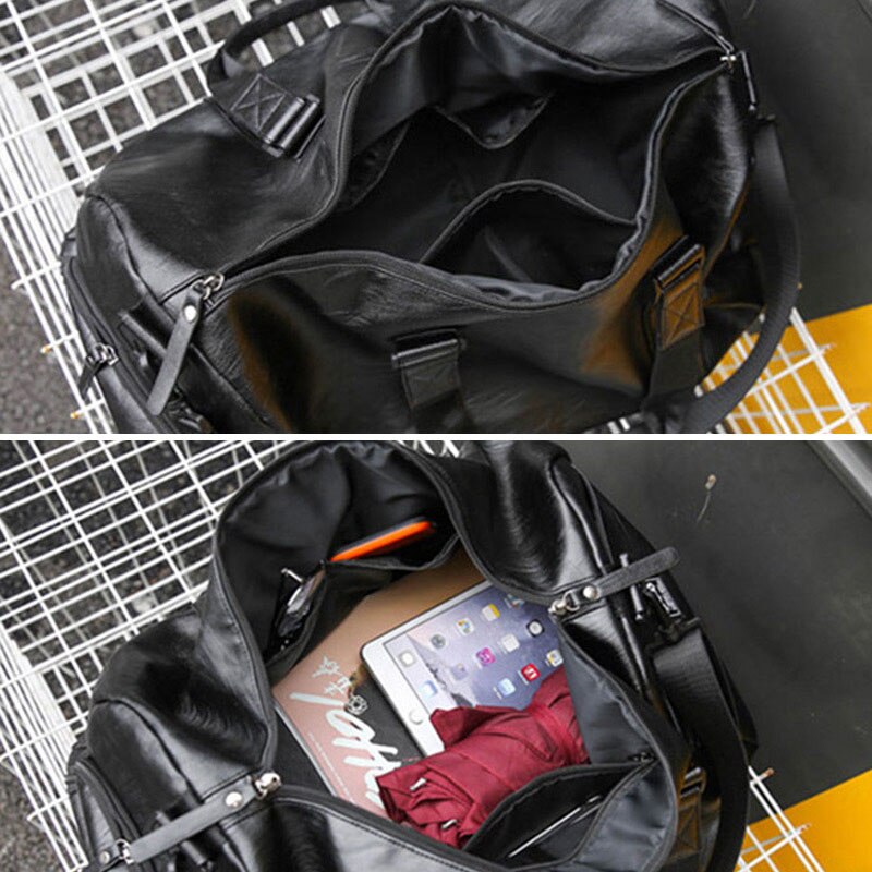 Men's Leather Travel Bag Foldable Portable Shoes Shoulder Bags Luggage Large Capacity Travel Tote Women Duffle Handbag XA160ZC