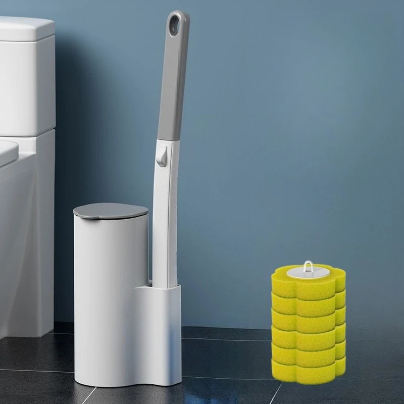 Cepillo de limpieza para inodoro, Kit de cabezal de repuesto desechable, inodoro con recargas, herramienta de limpieza de baño de mango largo con soporte: Lavanda