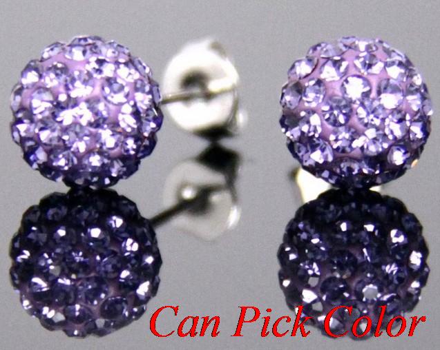 Best 8mm silver-plated earrings, disco tone, crystal ball stud earring, mixed colors, rhinestones: 13