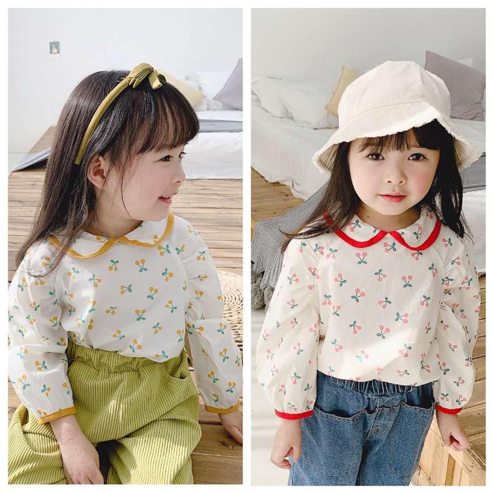 children's autumn products, girls Korean version of autumn clothes lapel floral small fresh shirt shirt