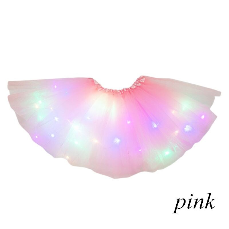 glühend Licht LED Mädchen Partei Plissee Flauschigen geschichtet Tüll Ballettröckchen Röcke Spitze Chiffon Ballkleid: rosa