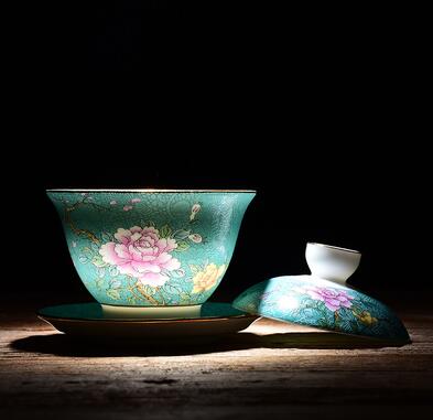 Jingdezhen Ceramic Tea Tureen Hand-painted Gradient Silk Flower Cover Bowl Chinese KungFu Gaiwan Tea Cup Bowl Teaware: 5