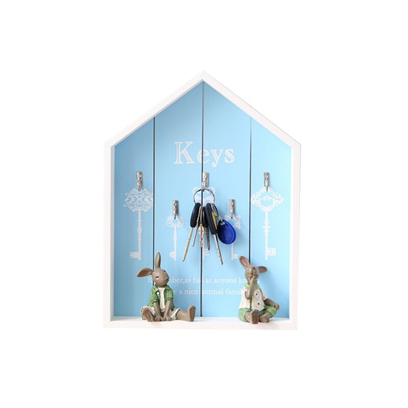 Wall-mount Handmade Wooden Key Hook Home Wall Decoration Multi-purpose Wall Hanging Hook for Keys Ring Storage Holder Key Hanger: Blue