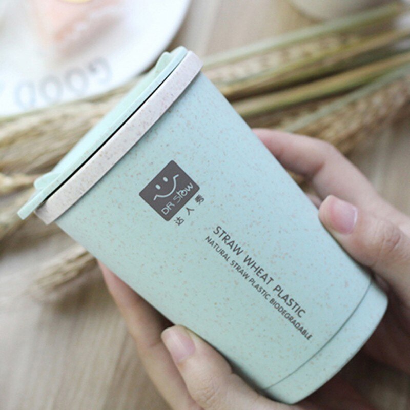 280ML Double-wall Wheat Fiber Water Cup With Lid Insulation Coffee Cup Travel Mug Leakproof Travel Thermo Milk Cup