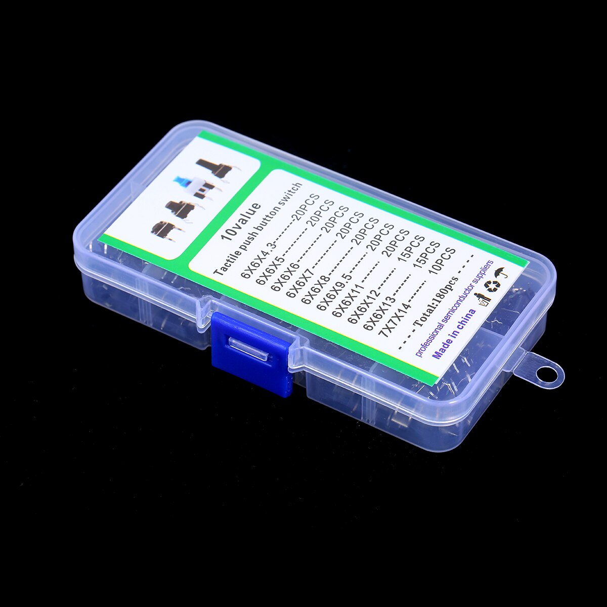 180PCS Tactile Push Button Switch Micro Momentary Tact Assortment Kit 10 Value 6 x 6mm 4 Pin Micro Switches