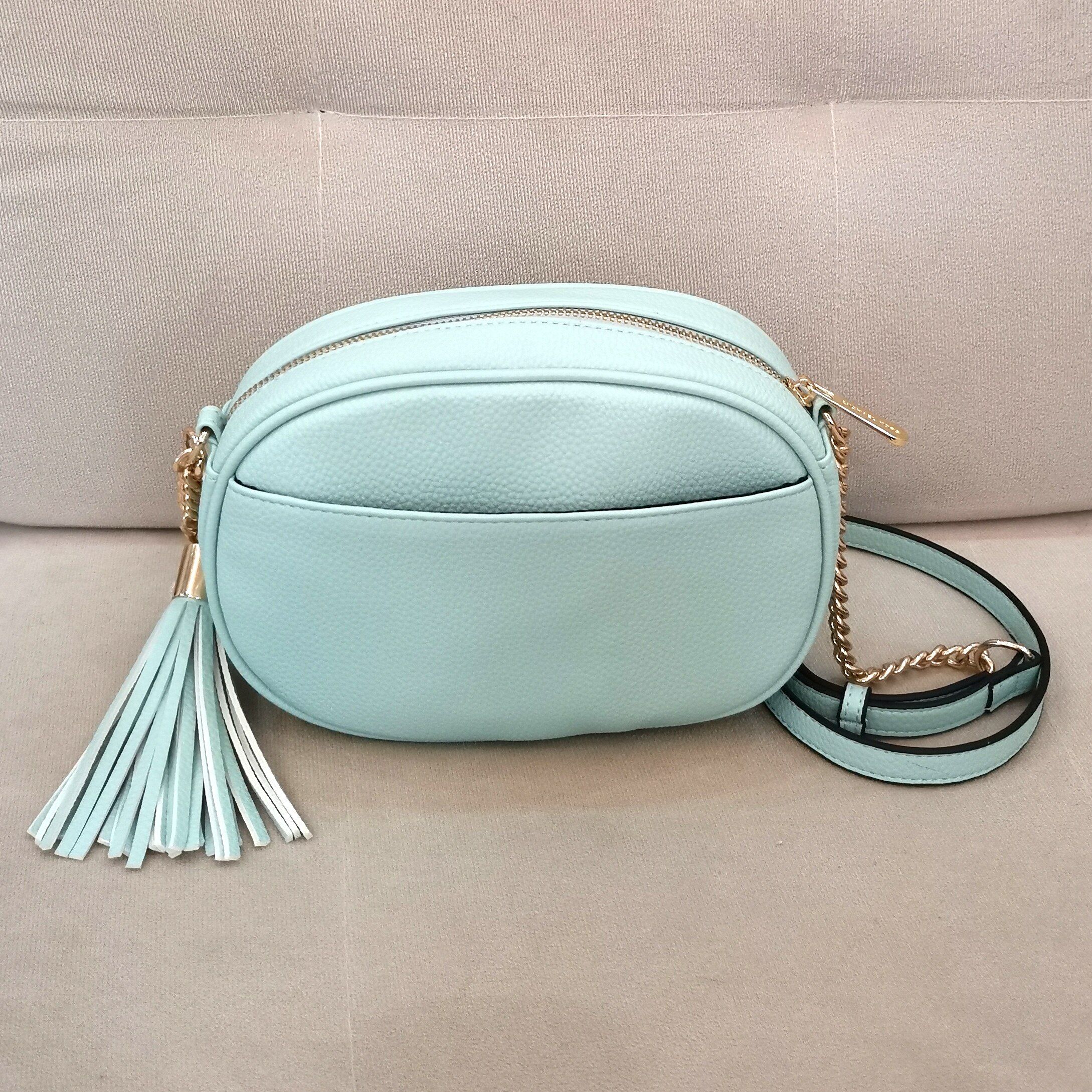 HEIßER Neue Damen Tasche Litschi aufbringen PU Leder Quaste Tasche Einfache Und Modische Runde Schulter Bote Tasche Umhängetasche Bolsa: himmel blau