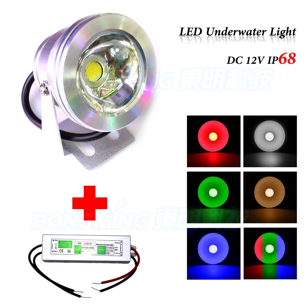 Udendørs 12v undervandslys rød grøn blå vandtæt  ip68 led poollys undervands flad linse med 12v 10w led strømforsyning