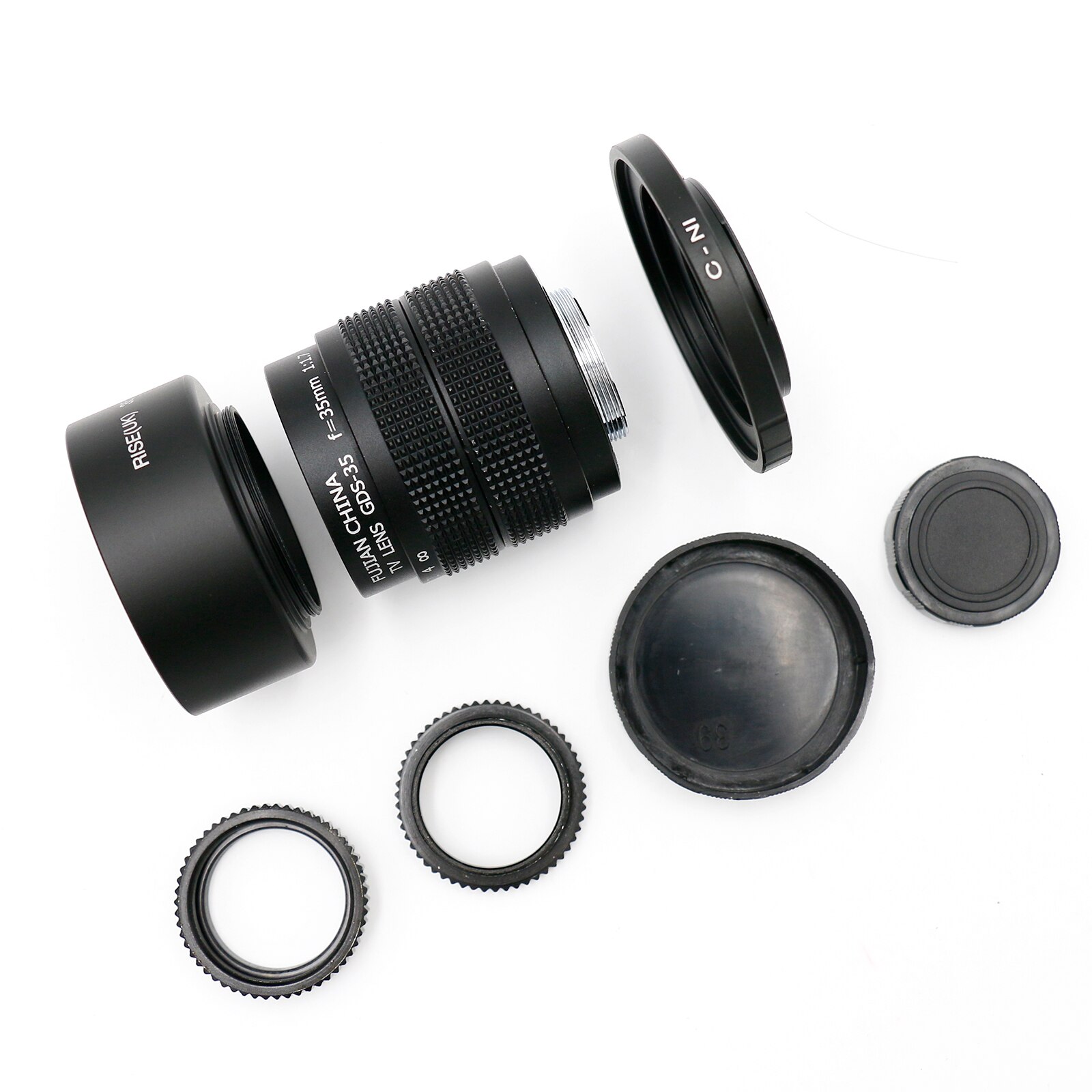 Objectif de vidéosurveillance Fujian 35mm f/1.7 APS-C + bague d&#39;adaptation + 2 anneaux Macro + pare-soleil pour caméra sans miroir NIKON1 J1/J2/J3/J4/J5