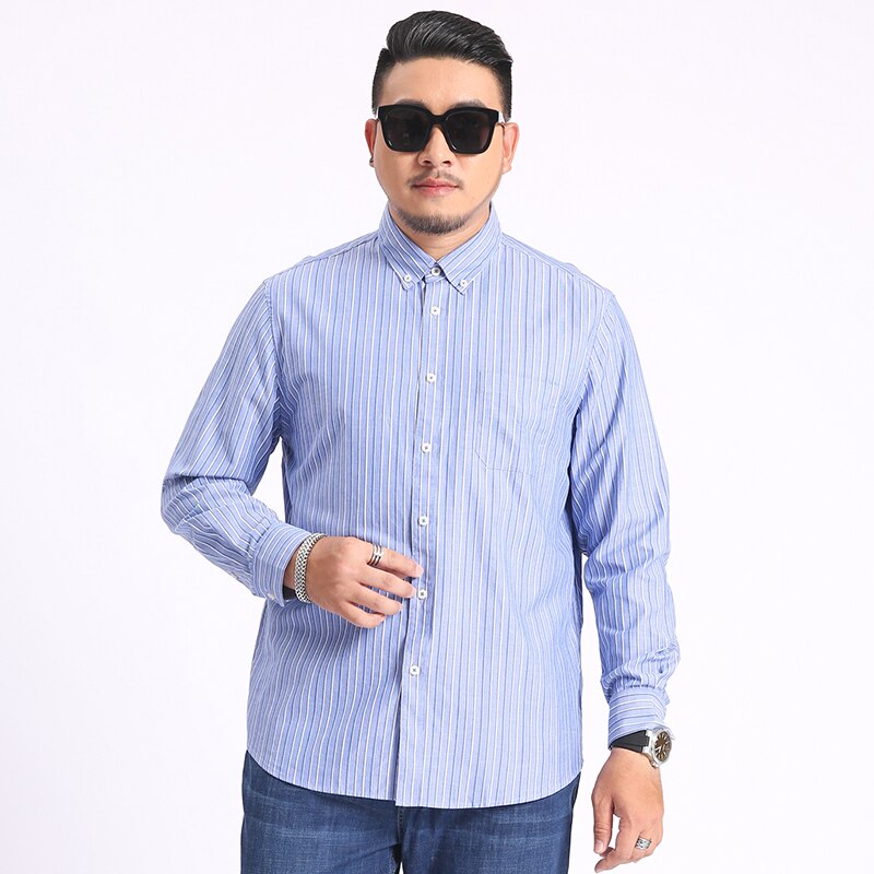 5XL 6XL 7XL 8XL 9XL 10XL Plus Size Mannen 100% Katoen Gestreept Shirt Kleding Business Casual Losse Lange mouwen Sociale Shirt