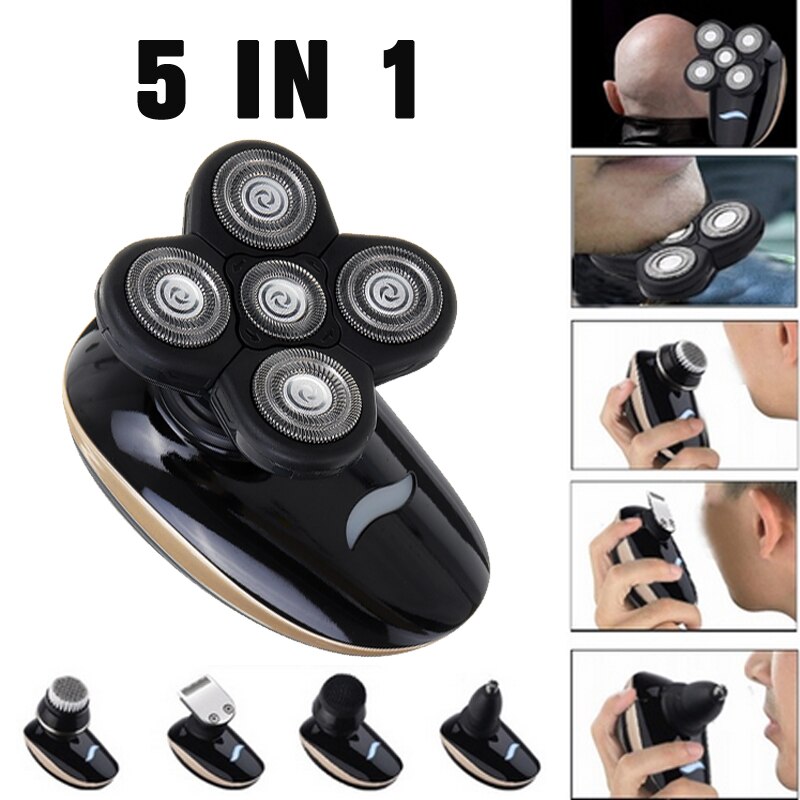 SPZ 5 in1 4D Floating Blade Head Rechargeable Men Electric Bald Shaver Beard Trimmer Razors Nose Hair Cutter Wet/Dry Washable