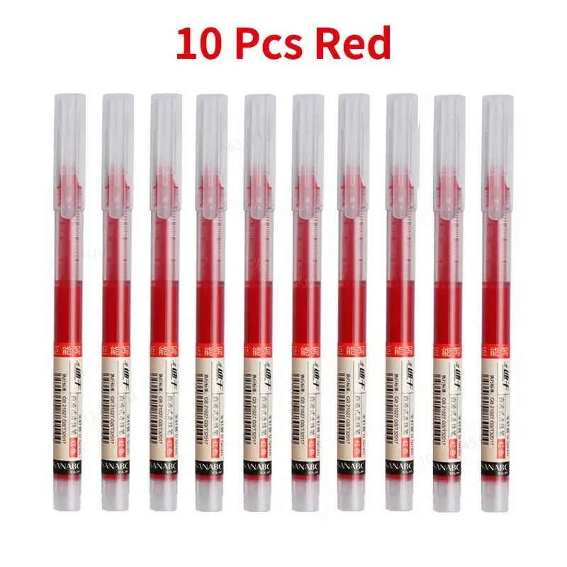 10Pcs/set Needle Type Gel Pens Straight Liquid Ballpoint Pen Kawaii Stationery School Office Supplies Writing: Red