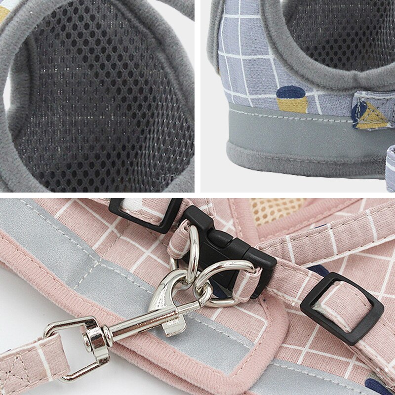 Dog Harness with Leash Adjustable Vest Walking Supplies Soft Breathable Plaid Collar Pet Accessories for Small Medidum Large Dog