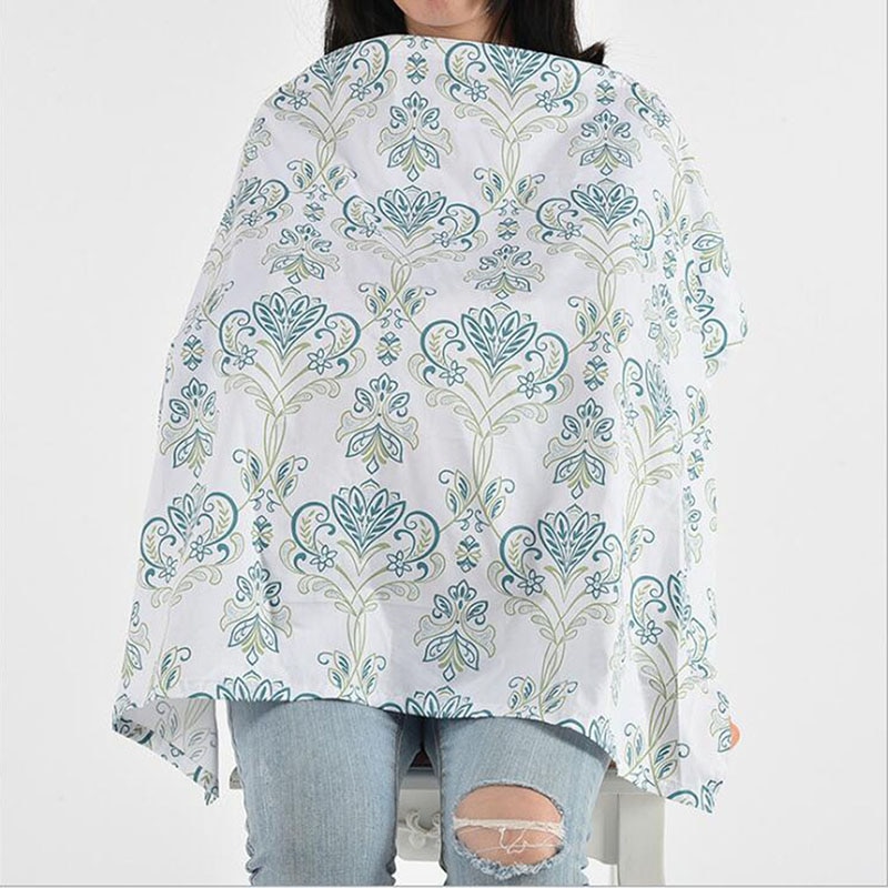Muselina de algodón transpirable para lactancia materna, bata de muselina de Color sólido multifuncional para exteriores, gran tamaño, cubierta de lactancia alimentación: Green flower
