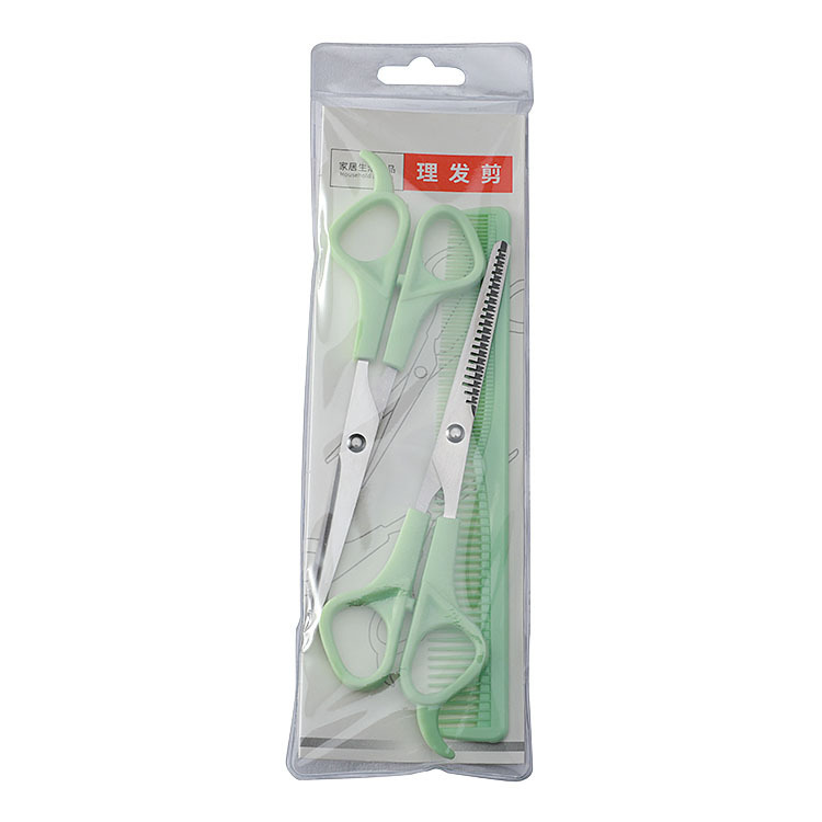 Household Hairdressing Scissors Thinning Shears Hair Cutting Barber Scissors Flat Tooth Scissor Comb 3pcs Set Hair Styling Tools: green