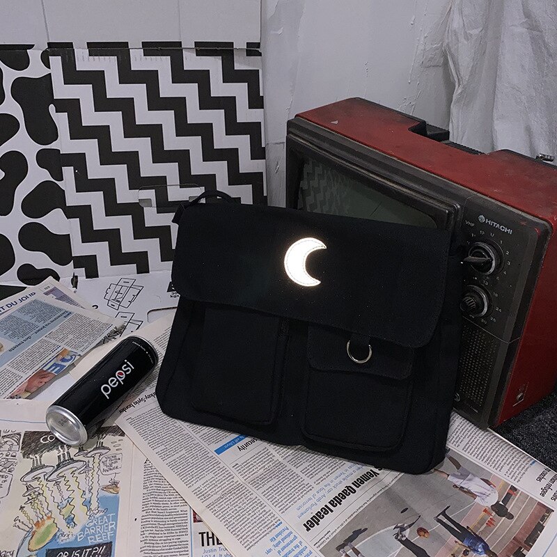 Simple Moon Large Capacity Messenger Handbags Harajuku Casual Ulzzang Women&#39;s College Shoulder Bags Canvas Chic Crossbody Bags