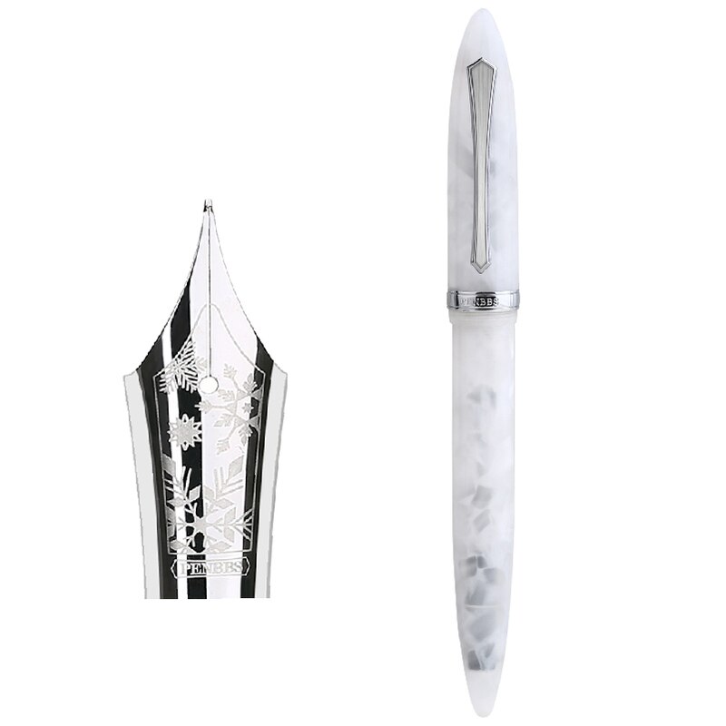 PENBBS 480 Acrylic Fountain Pen Iridium Fine Nib 0.5mm Silver Clip with Box Beautiful Writing Ink Pen for Office Business: Snow