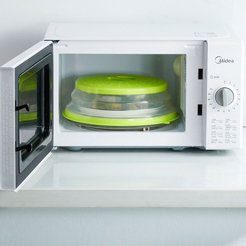 Vented Collapsible Microwave Lid Splatter Proof Food Plate Cover Easy Grip Handle Vapor Holes Dishwasher Safe BPA-Free