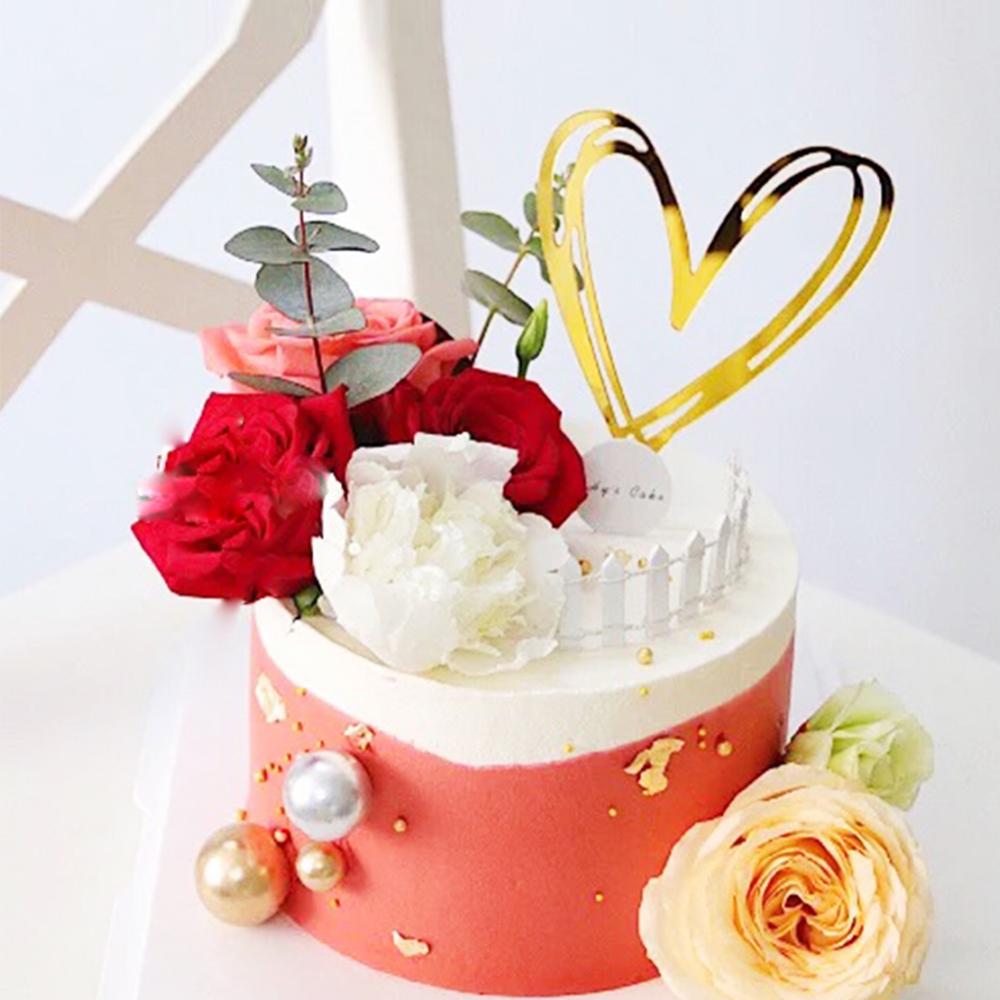 Heart Love Acrylic Cake Topper Engagement Wedding Birthday Cake Golden Resuable Topper Cupcake Dessert Decor Supplies