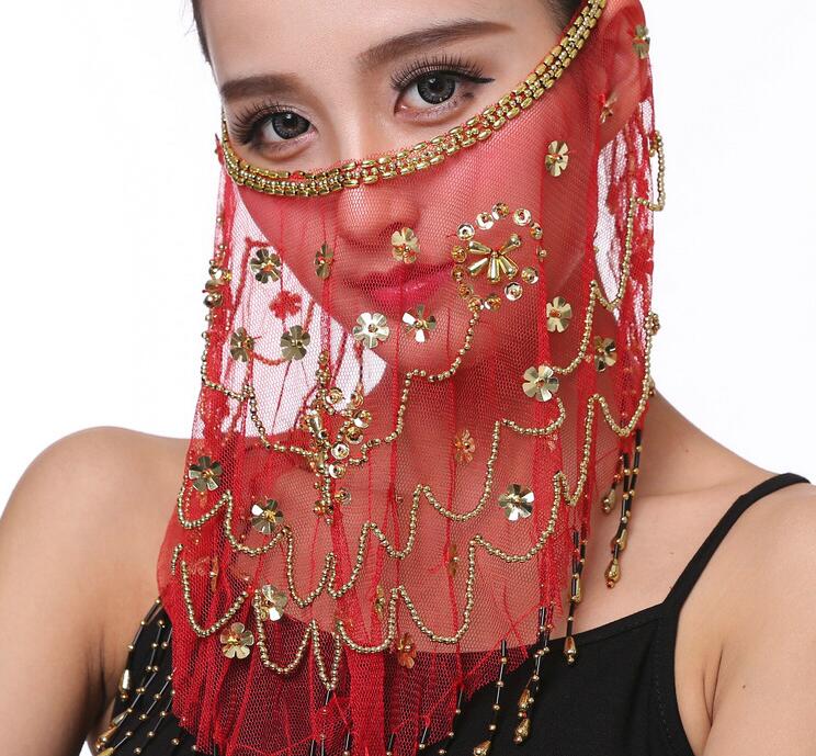 Women embroidered mesh belly dance face veils plum flower veil Indian dance costume jewelry props face mask