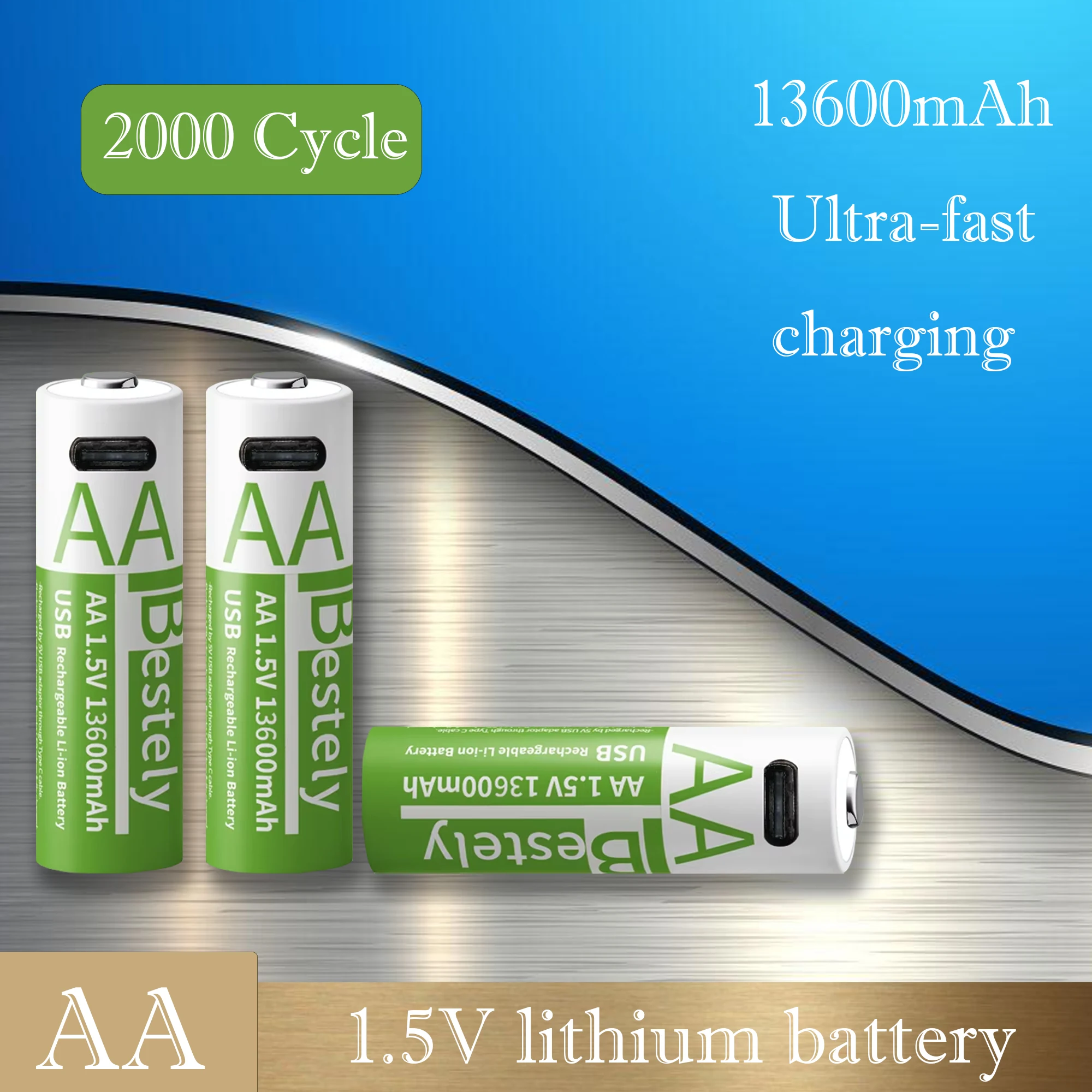 AA rechargeable lithium battery 1.5V 13600mAh large capacity constant voltage USB fast charging controller mouse specific
