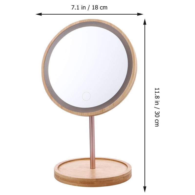 Miroir de maquillage en bois avec dessus de table pivotant à 90 °, miroir de vanité LED: type 2