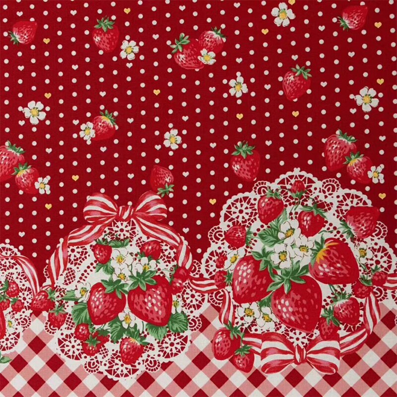 Tela de fresas japonesa importada fina de 110x50cm, tejido de algodón acolchado de Material de costura, tela de retales impresos Diy para ropa de bebé: red