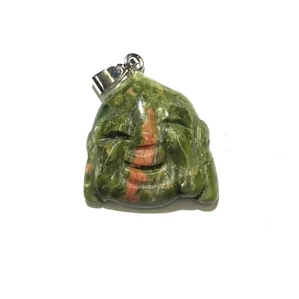 1PC Natural Agates Pendant Buddha Head Shape Rose Quartzs Tiger Eye Stone Pendants for Making DIY Jewelry Necklace Size20x23mm: Unakite