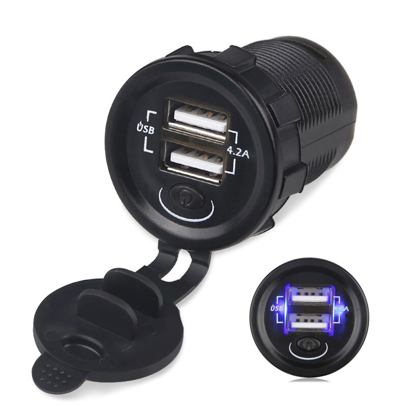 Blau Dual USB Auto Ladegerät 5V 4.2A Mit ON OFF Schalter Ladegerät Schnelle Lade Für Telefon Ipad 12V 24V Für Auto Boot Lkw Motorrad: Default Title
