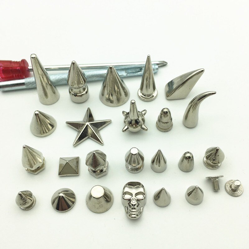 Juego de 30 unids/set de tachuelas y pinchos de cono plateado, remaches de ropa Punk para ropa, bolso, zapatos, accesorios Punk de cuero