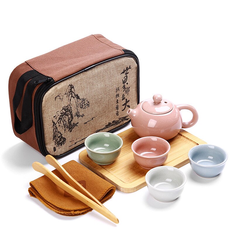Chinese Travel Kung Fu Tea Set Ceramic Portable Teapot Porcelain Teaset Gaiwan Tea Cups Tea Set Ceremony Tea Pot Teaware