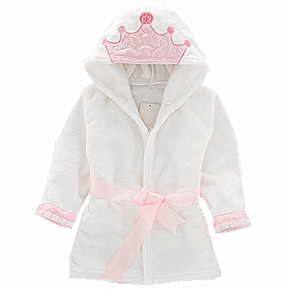 Bata de dormir con capucha para niños y niñas, ropa de dormir cálida de franela, con dibujos de animales, Otoño e Invierno: White / 18M