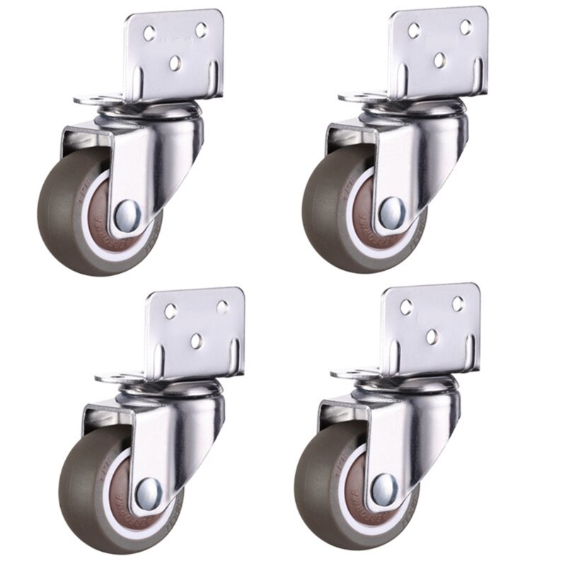 L-Vormige Plaat Swivel Caster Kogellager L-Clip Side Mount Plaat Tpe Rubber Wiel Metalen Behuizing 4 pack Stille Moving