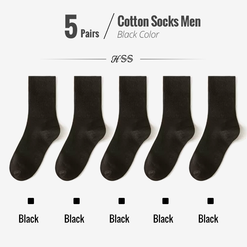 5/10 paires 95% coton peigné chaussettes hommes robe d'affaires chaussettes longues doux respirant printemps été chaussette colorée pour homme 5 paires/lot: Black