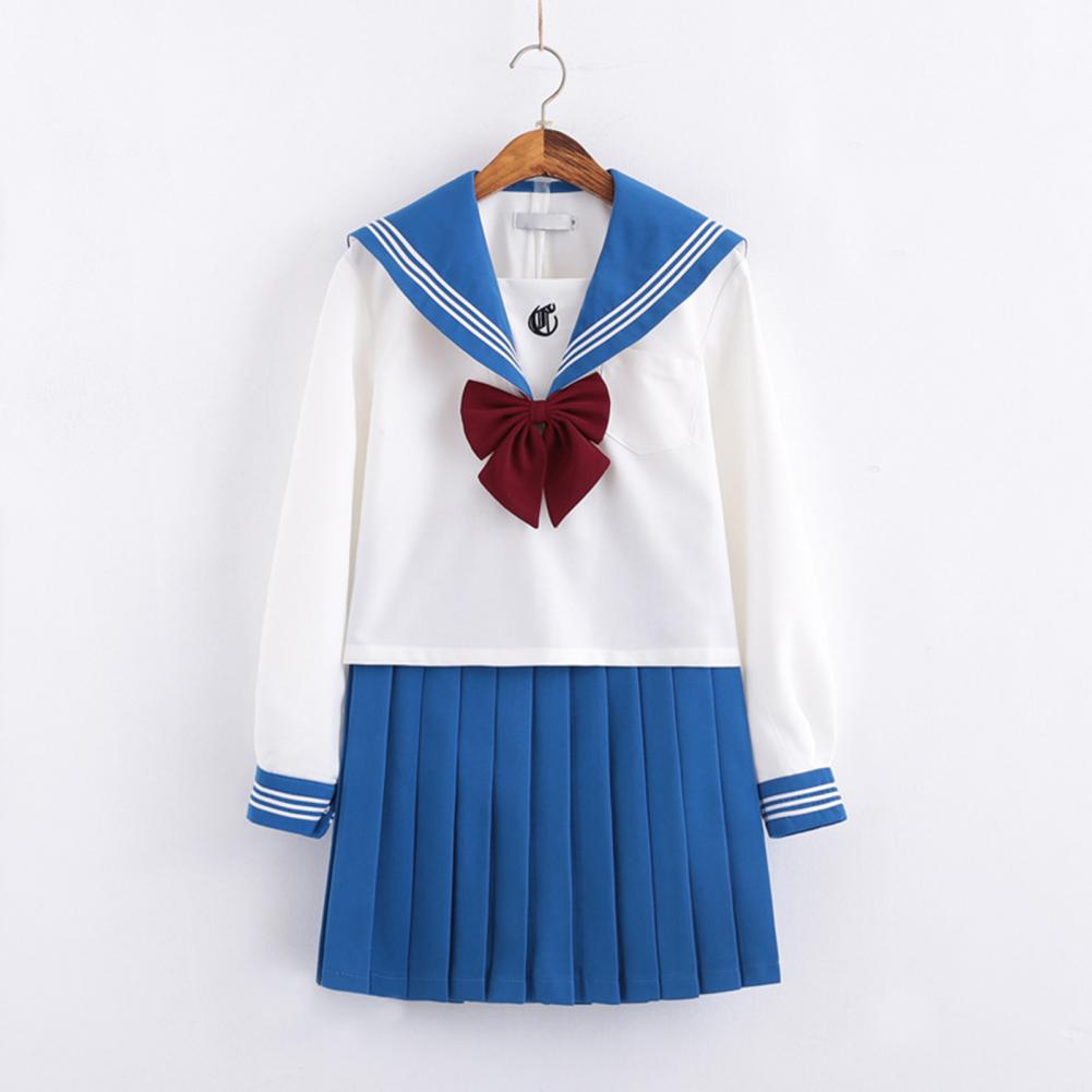 Charming Skirt Suit Long Sleeve Japanese Style Blouse Uniform Pleated Sailor Suit Short Skirt Skirt Suit