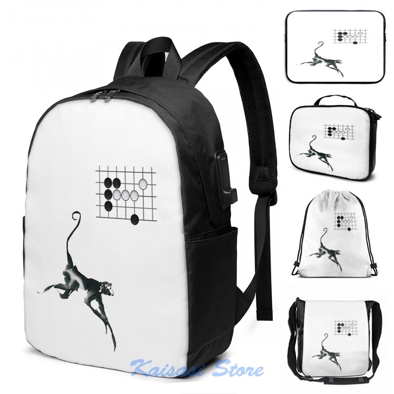 Monkey Jump - Weiqi Go Baduk Board Game USB Charge Backpack men School bags Women bag Travel laptop bag