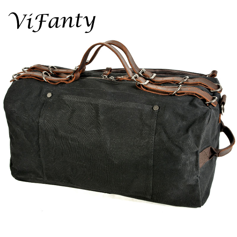 Waxed Canvas Water Resistant Travel Duffel Bag Overnight Weekend Bag: Black