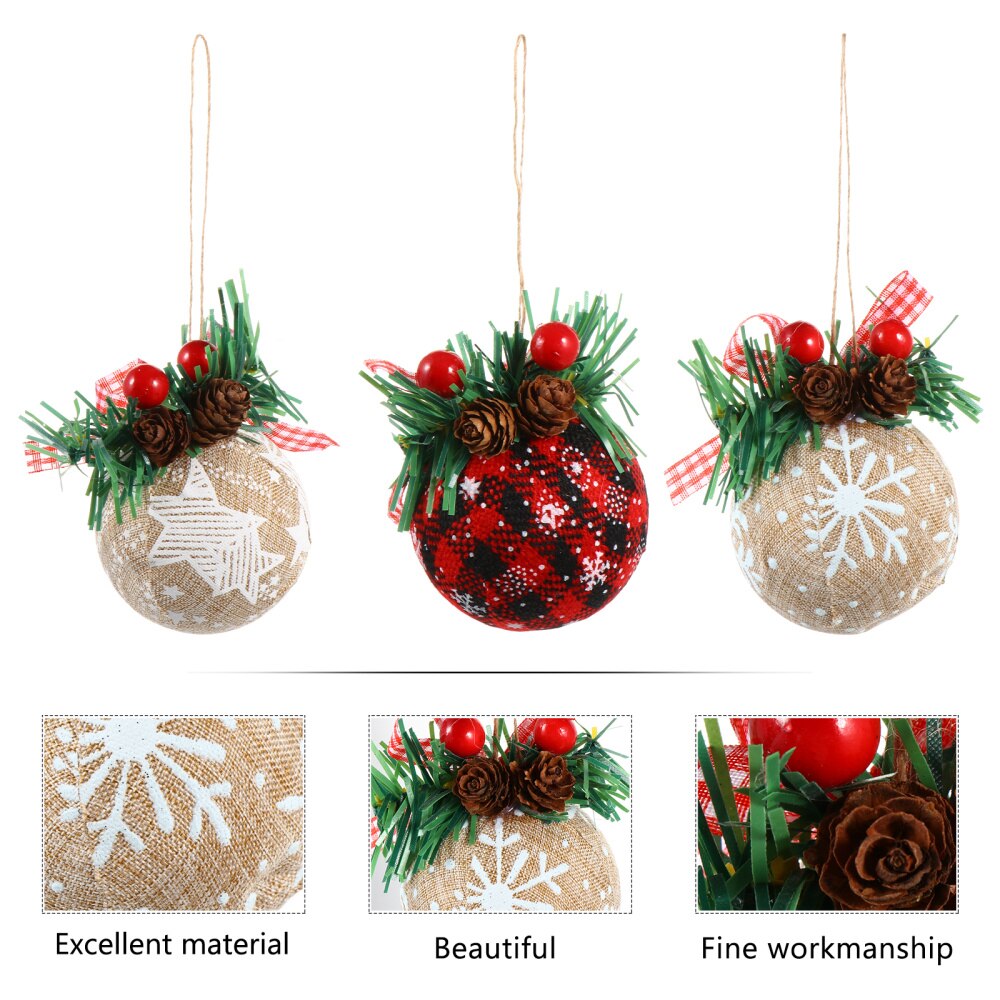 3Pcs Christmas Hanging Balls Xmas Tree Hanging Decor Shape Pendant Ornament