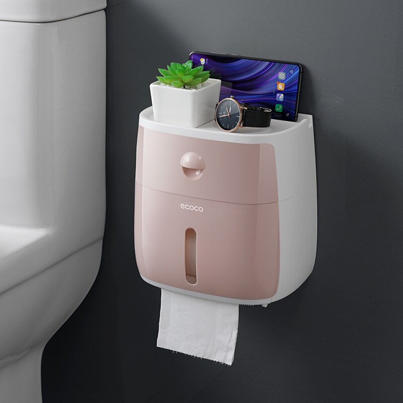 Bærbar toiletpapirholder plastik vandtæt papirdispenser til toilet hjemmet opbevaringsboks badeværelse tilbehør: Lyserød