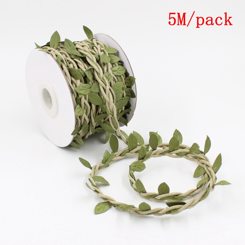5M/10mM/roll Artificial Leaves Twine Wax String With Leaf Silk Leaves Flowers Hemp Rope Wedding Party Decoration DIY Supplies