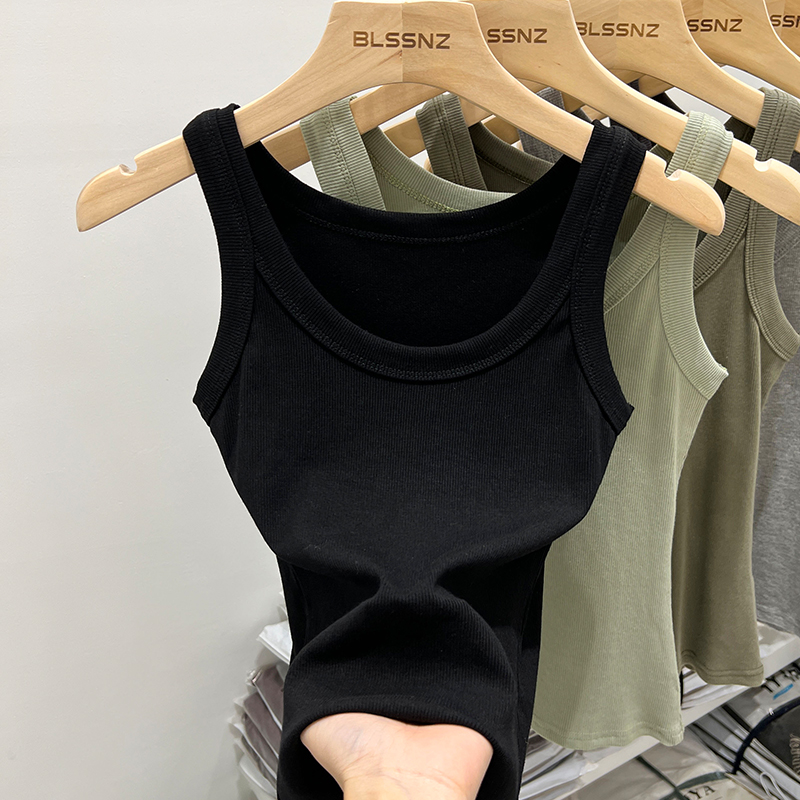 zjaiss Women Solid Round Neck Ribbed Tank Top Camisole Women Summer Basic Elastic Tank Top O Neck Solid Tank Top