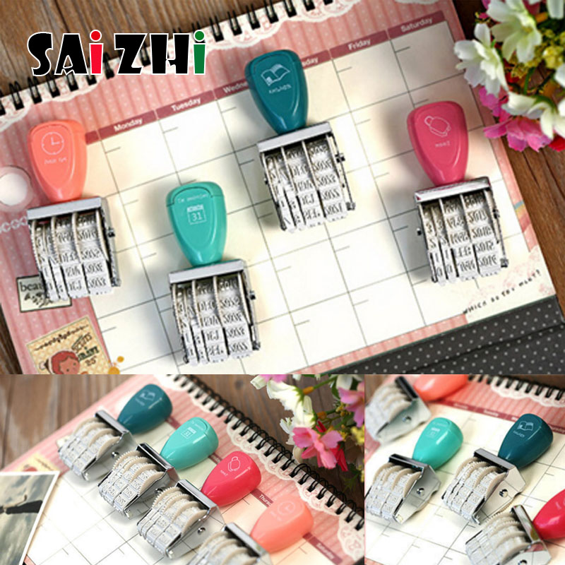 Saizhi 1Pcs Diy Vintage Plastic Rolling Stempel Maand Datum Wiel Postzegels Dagboek Album Scrapbooking Briefpapier SZ3702