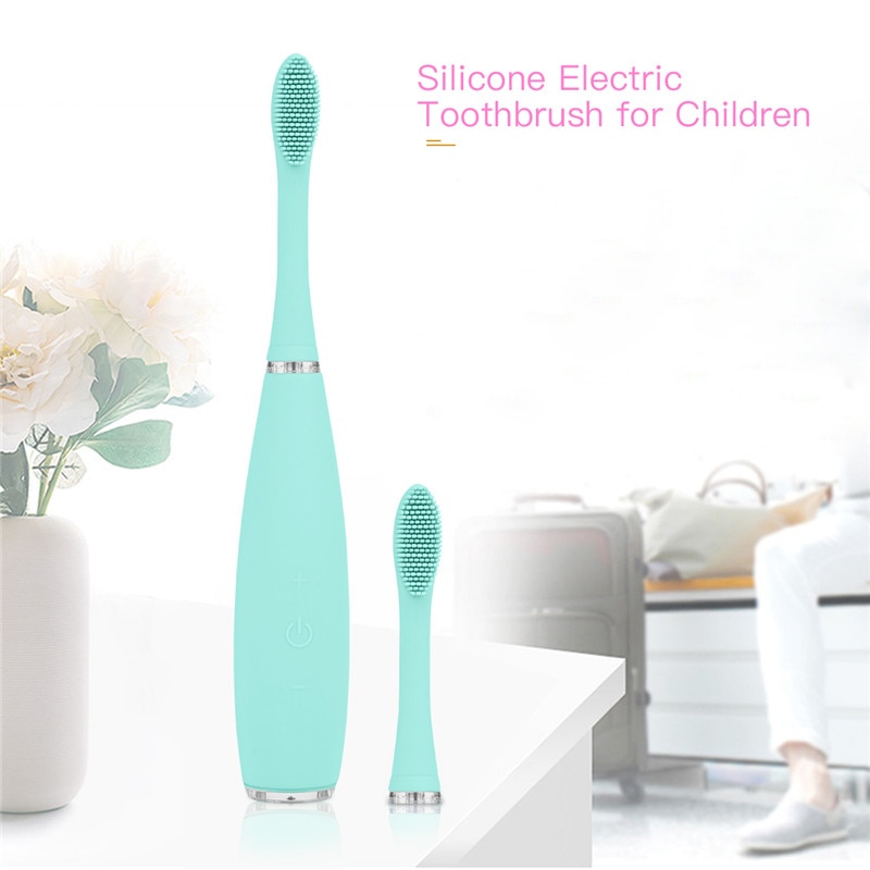 Sonisk elektrisk tandbørste silikone vandtæt børnetandbørste usb genopladelig tandbørste baby oral pleje +2 stk børstehoveder