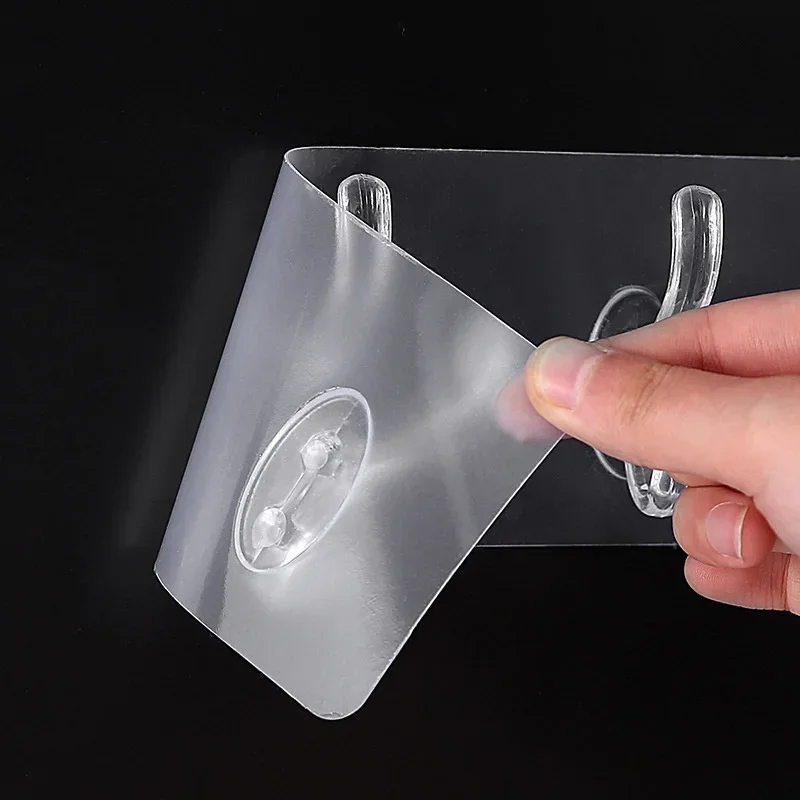 Transparent Plastic Coat Hooks Kitchen Bathroom Six Rows Hooks Punch Free Wall Hook Bathroom Towel Rack Accessories