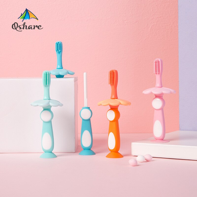 Qshare Baby Silizium Zahnbürste Mit Ersatz Pinsel Kopf Baby Artikel Kinder Infant Mundpflege Werkzeug Standable Kinder Zahn Pinsel
