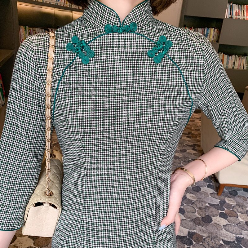 Cheongsam Improved Daily Ladies Slit Qipao Green Dresses Chinese Traditional Dress: style 2 / S