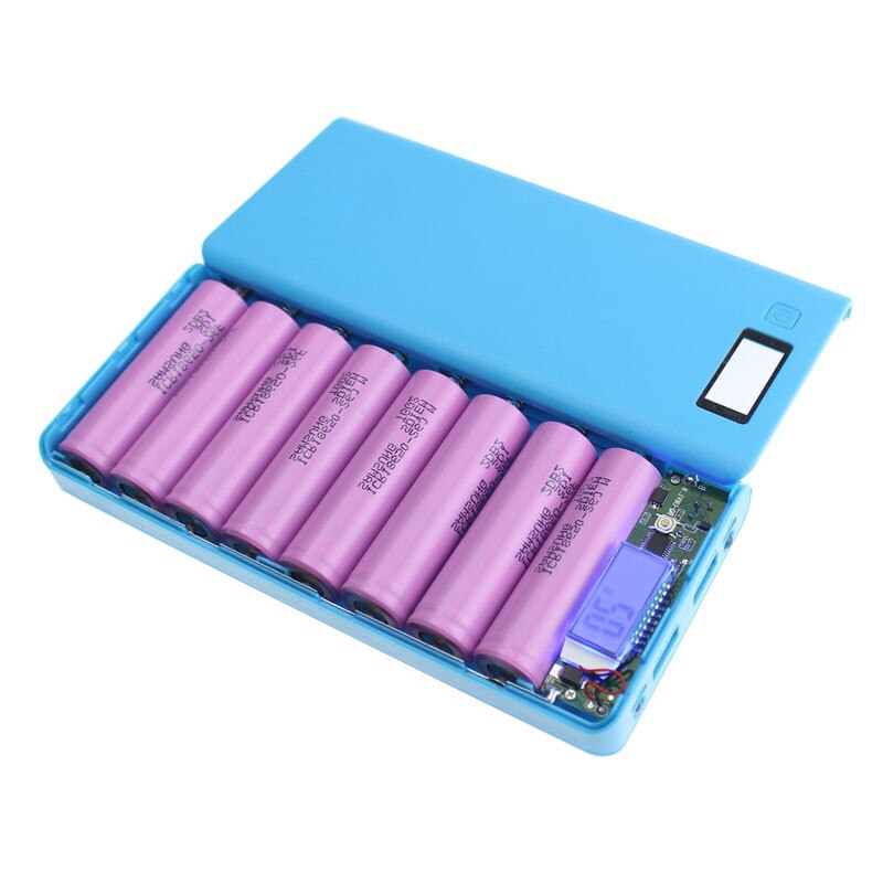 8x18650 Blue Power Bank Case For iPhone Xiaomi Huawei Portable Battery Charger Case Box LCD Display External without Battery