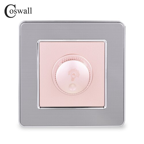 Coswall lampe dimmer scr regulator kun for led lys rustfritt stål panel vegglys bryter 16a 15 ~ 300w lysstyrke justerbar: Gull