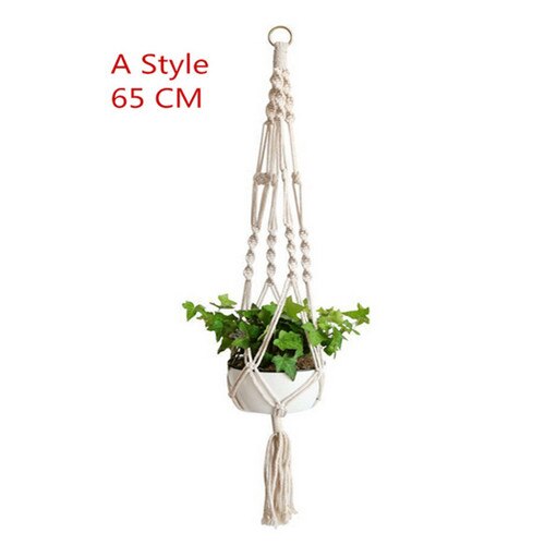 Vintage indretning hængende planter kurv jute reb flettet håndværk hængende kurve urtepotte planteholder potte makrame plante bøjle: Lysegul