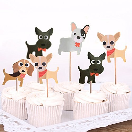 24 stk jungle safari cupcake picks dyr hunde kage toppers tegneserie hvalp hund kæledyr tema fest til børn fødselsdag dekoration